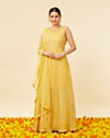 alt message - Mohey Women Sunshine Yellow Foiled Gold Print Anarkali Suit image number 0